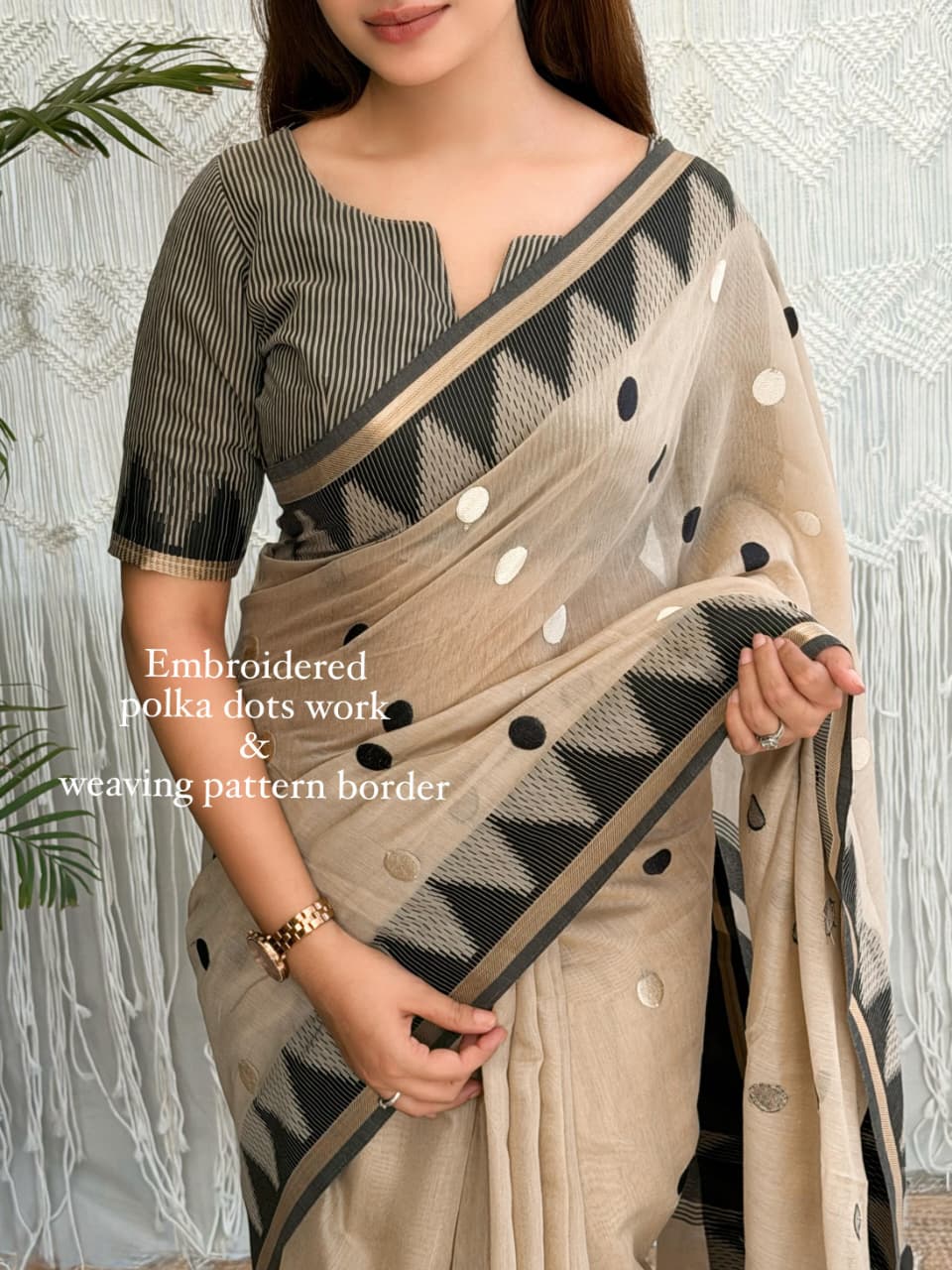 Retro polka Saree - Modal cotton
