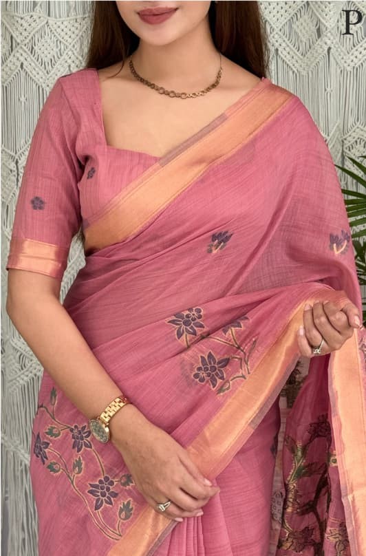 Monsoon Peacock Saree - linen cotton