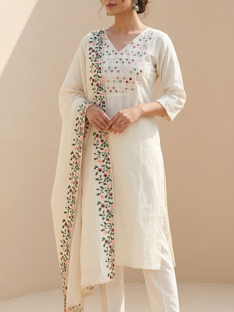 Gulbahar 3 piece set - Handloom cotton Churidar